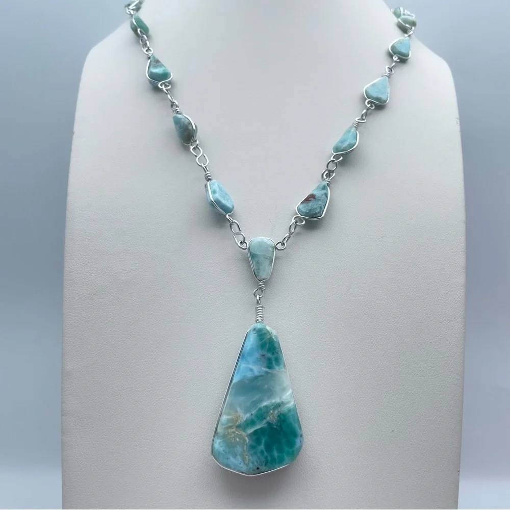 Genuine Larimar Necklace & Bracelet Set – Fine Caribbean Gemstone Jewelry